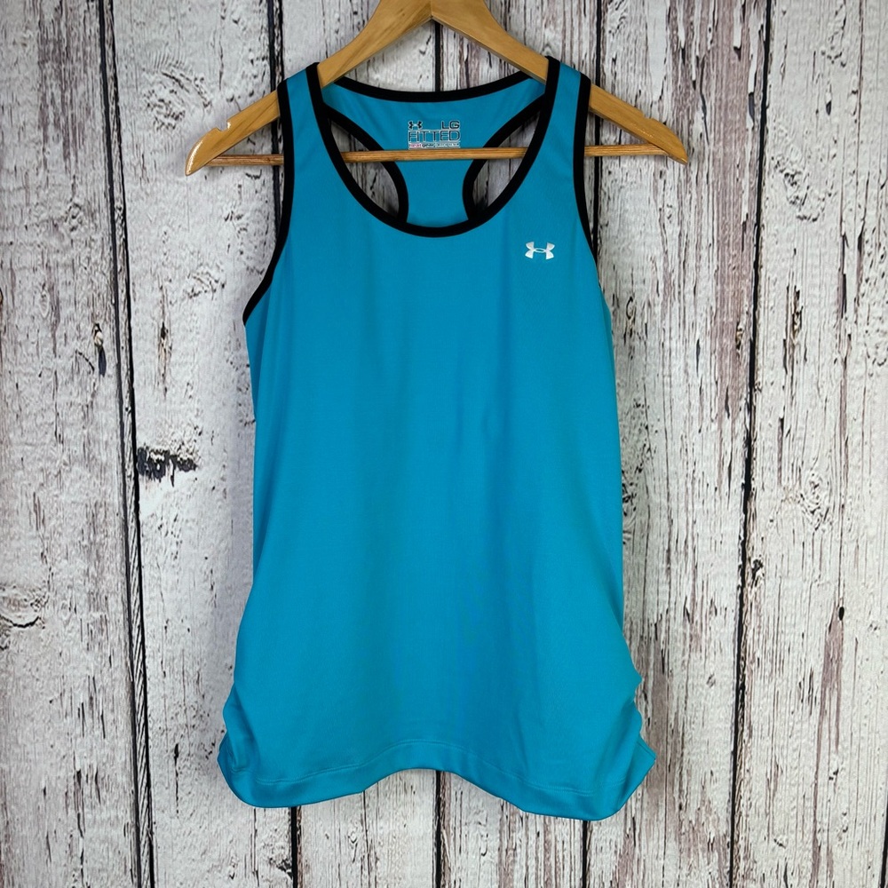 Under Armour Fitted Activewear Tank Women’s Large Teal‎ Blue & Black Heat Gear